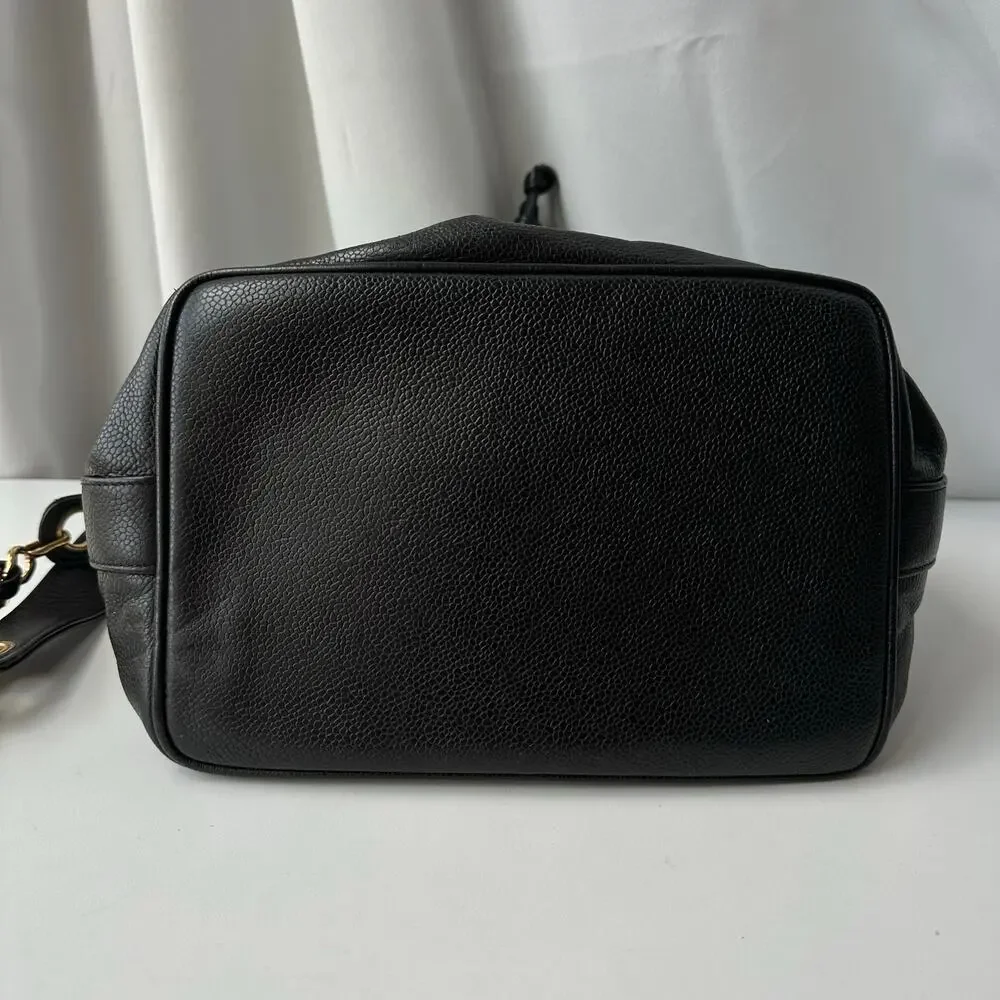 Chanel Vintage Caviar Drawstring Bucket Bag Black Leather Gold Hardware